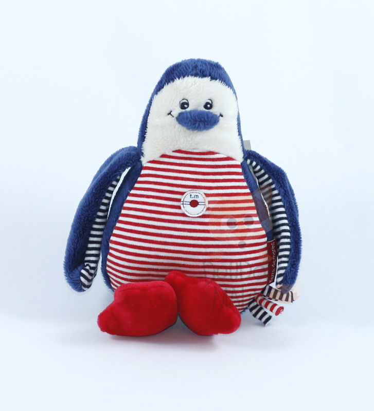 Terre marins peluche pingouin bleu rouge beige 